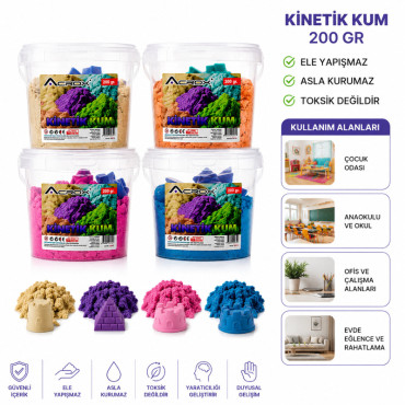 Kinetik Kum - 200 gr - Ele Yapışmaz - 2 Plastik Kalıp Hediyeli - Sağlığa Uygun
