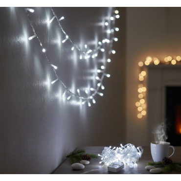 Damla Uçlu Beyaz Işık Şeffaf Kablo  10m 100 Led 