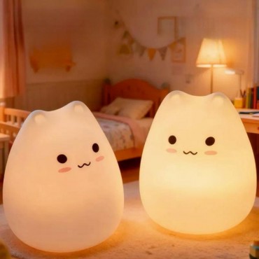 Kedi Tasarımlı Renk Değiştirebilen Dokunmatik Gece Lambası 