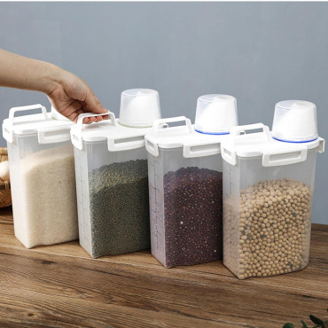 Ölçü Kabı Kapaklı Bakliyat Saklama Kabı - Kulplu Tasarım - 1800 ml