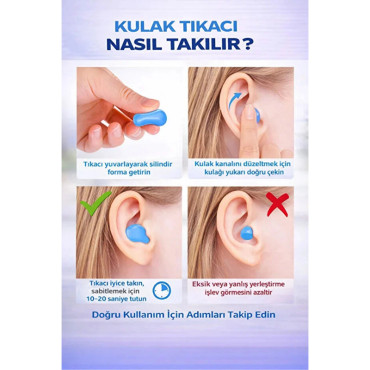 Silikon Kulak Tıkacı - 6'lı Özel Kutulu - Su Geçirmez ve Gürültü Önleyici 