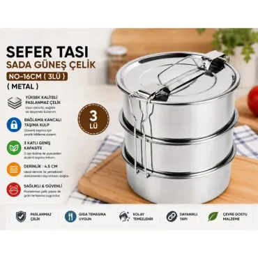 3'lü Metal Sefer Tası - Paslanmaz Çelik - 16 cm