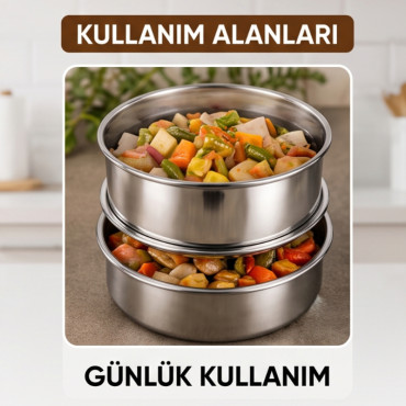 3'lü Metal Sefer Tası - Paslanmaz Çelik - 16 cm