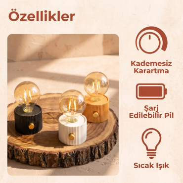 Şarjlı Dekoratif Masa Lambası - Kademesiz Dimmer - Type-C Bağlantılı