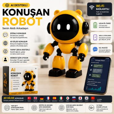 Yapay Zeka Robotu - Konuşan Robot Oyuncak - Wi-Fi Uygulamalı - Çocuklar İçin Eğitici Oyuncak