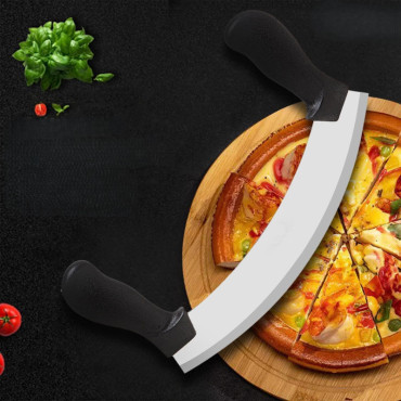 Satır Kıyma Bıçağı - Yarım Ay Modeli - Sebze Doğrama Satırı - Pizza Dilimleme Bıçağı - Paslanmaz Çelik 