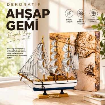 Dekoratif Ahşap Gemi - Hediyelik - Koleksiyonluk 