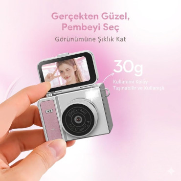 Katlanabilir Ekranlı Mini Vlog Kamerası - Anahtarlık Boyutu - 2K Kalite 