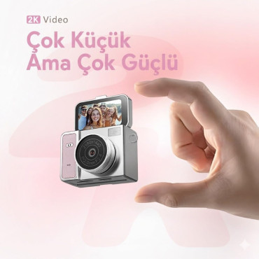 Katlanabilir Ekranlı Mini Vlog Kamerası - Anahtarlık Boyutu - 2K Kalite 