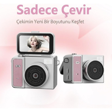 Katlanabilir Ekranlı Mini Vlog Kamerası - Anahtarlık Boyutu - 2K Kalite 