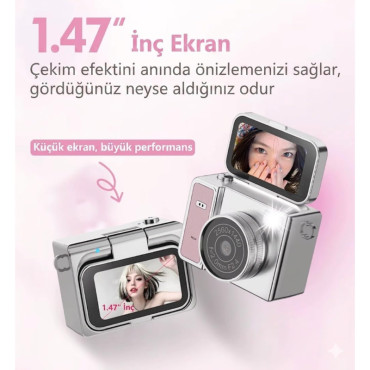 Katlanabilir Ekranlı Mini Vlog Kamerası - Anahtarlık Boyutu - 2K Kalite 