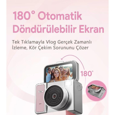 Katlanabilir Ekranlı Mini Vlog Kamerası - Anahtarlık Boyutu - 2K Kalite 