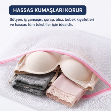 Çamaşır Yıkama Filesi - 40x50 cm - Fermuarlı - Tekrar Kullanılabilir 