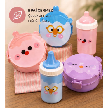 Beslenme ve Yemek Seti - Sızdırmaz Mataralı - 3 Bölmeli Kap  