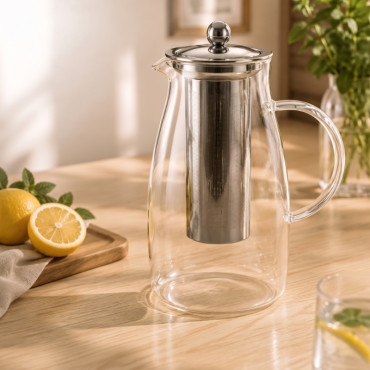Detoks Sürahisi - 1500 ml - Paslanmaz Çelik Filtre - Cam 