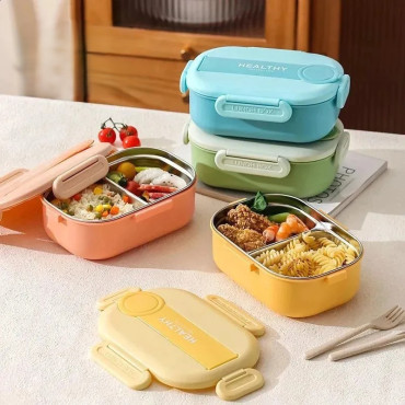 2 Bölmeli Yemek Kabı - 304 Paslanmaz Çelik - 900 ml