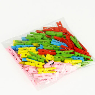 İpli Mini Mandal Seti - 50'li Paket - Karışık Renkli Set