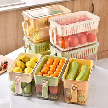 Buzdolabı Saklama Kabı - Süzgeçli Organizer - Vakum Mühürlü Kapak 