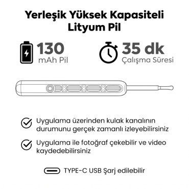 Akıllı Kulak Temizleme Cihazı - Kameralı - WiFi ve Mobil Uygulama Uyumlu 