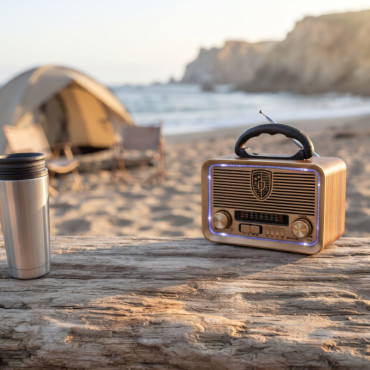 Solar Panelli FM Radyo - Nostaljik Tasarım - Şarjlı - Bluetooth Özellikli 