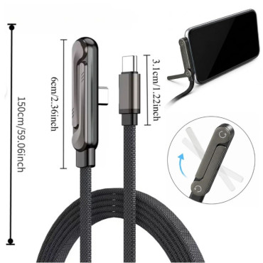 Örgülü Type-C to Type-C Şarj Kablosu - Katlanabilir Telefon Standlı - Hızlı Şarj Destekli - 240W 