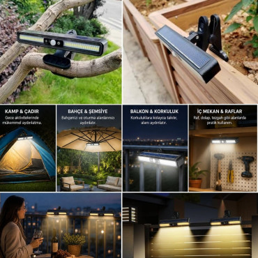 2'li Mandallı LED Solar Lamba - 36 LED - Hareket Sensörlü - 3 Modlu 