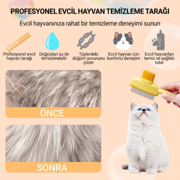 Pratik Evcil Hayvan Kıtık Açıcı Tarak - Basmalı - Kendi Kendine Temizlenebilen - Tüy Toplama Tarağı 
