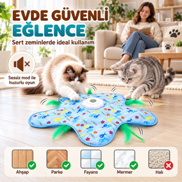 Hareketli İnteraktif Kedi Oyun Matı - USB Şarjlı - 3 Oyun Modu 