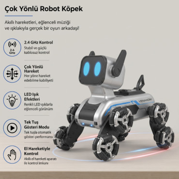 Akıllı Robot Köpek Oyuncak - Çok Yönlü Hareket Özelliği - Uzaktan Kumanda Kontrolü - El Hareketi Kontrolü 