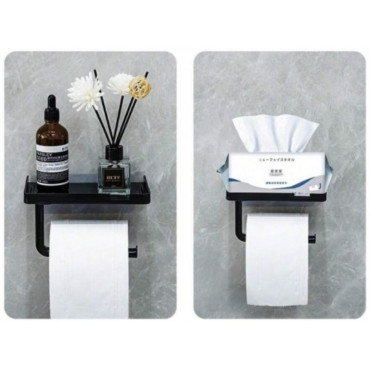Tuvalet Kağıdı Askılığı - Raflı ve Yapışkanlı - Matkapsız Banyo Aksesuarı