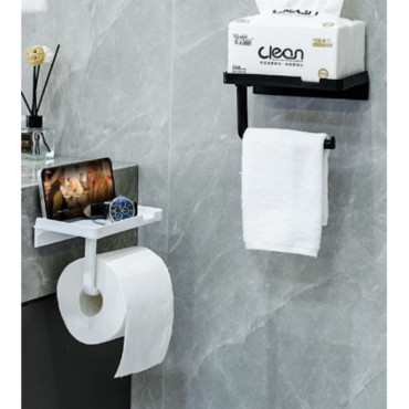 Tuvalet Kağıdı Askılığı - Raflı ve Yapışkanlı - Matkapsız Banyo Aksesuarı