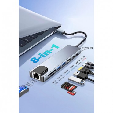 Type C Girişli 8 Port Dönüştürücü Ve Çoklayıcı