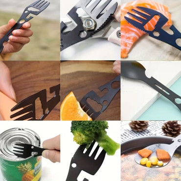2'li Paket Taktiksel Spork Kaşık Çatal - 5 Fonksiyonlu - Paslanmaz Çelik