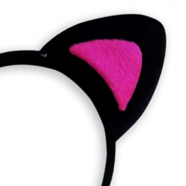 Peluş Kedi Kulaklı Taç Siyah Fuşya 