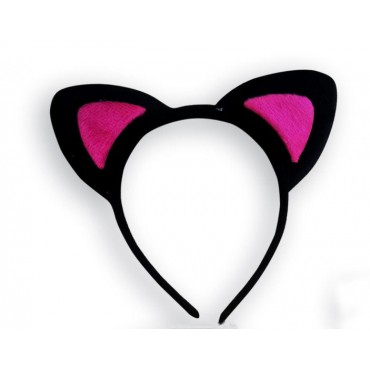 Peluş Kedi Kulaklı Taç Siyah Fuşya 