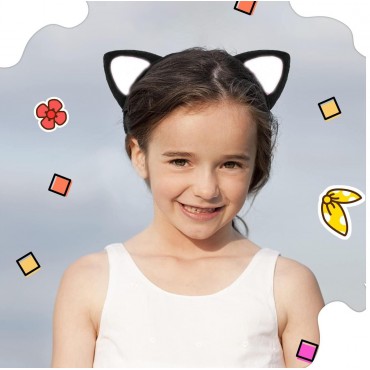 Peluş Kedi Kulaklı Taç Siyah Beyaz 