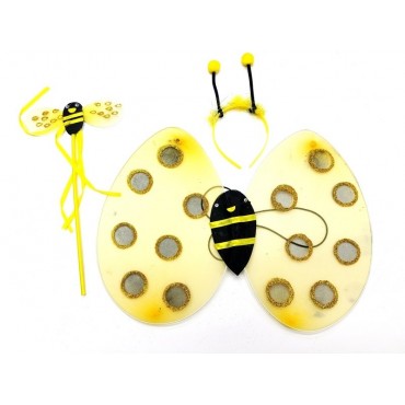 Gösteri Arı Kostüm Seti – Çocuklar İçin Kanat, Taç ve Asa Aksesuarı