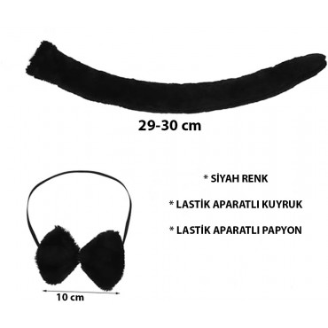 Siyah Kuyruk ve Papyon Seti - Kostüm Aksesuarı - Çocuk ve Yetişkin Uyumlu