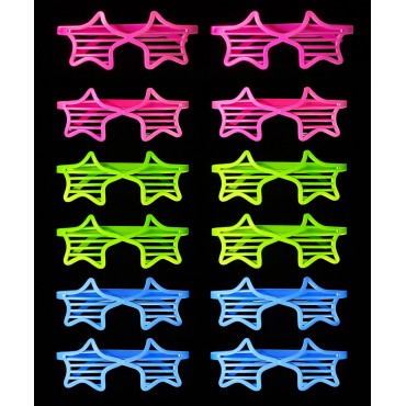 Retro Neon Fosforlu Yıldız Panjur Gözlük - 12 Adet