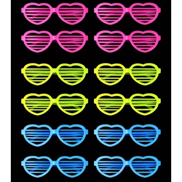 Retro Neon Fosforlu Kalp Panjur Gözlük - 12 Adet