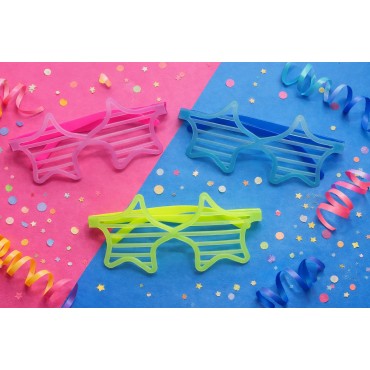 Retro Neon Fosforlu Yıldız Panjur Gözlük 12 Adet – 80’ler 90’lar Parti Stili