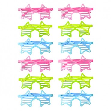 Retro Neon Fosforlu Yıldız Panjur Gözlük 12 Adet – 80’ler 90’lar Parti Stili