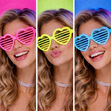 Retro Neon Fosforlu Kalp Panjur Gözlük 12 Adet – 80’ler 90’lar Parti Stili