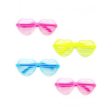 Retro Neon Fosforlu Kalp Panjur Gözlük 12 Adet – 80’ler 90’lar Parti Stili