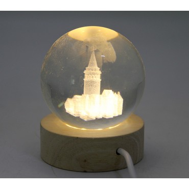 3D Galata Tasarımlı Işıklı Kristal Cam Küre 