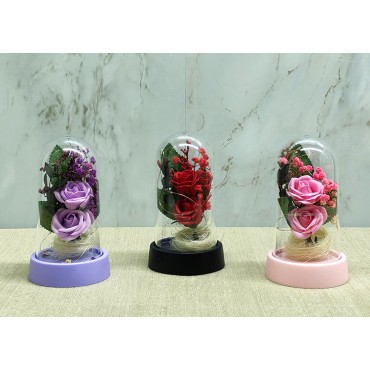 Işıklı Müzikli Romantik Fanus Tekli Gül 