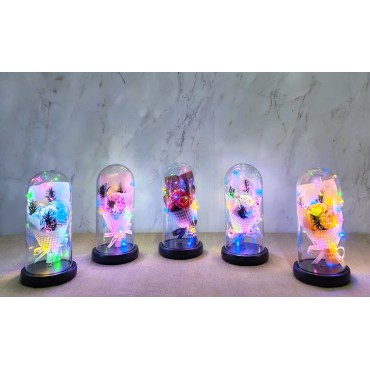 Işıklı Müzikli Fanus içinde Gül Buketi  