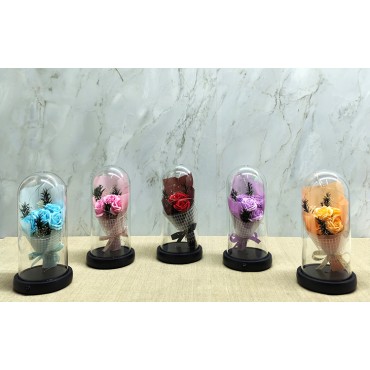 Işıklı Müzikli Fanus içinde Gül Buketi  