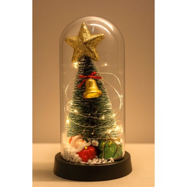 Yılbaşı Temalı Işıklı Dekoratif Cam Fanus - Model 6