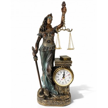 44x17 cm Polyester Saatli Adalet Figürü 